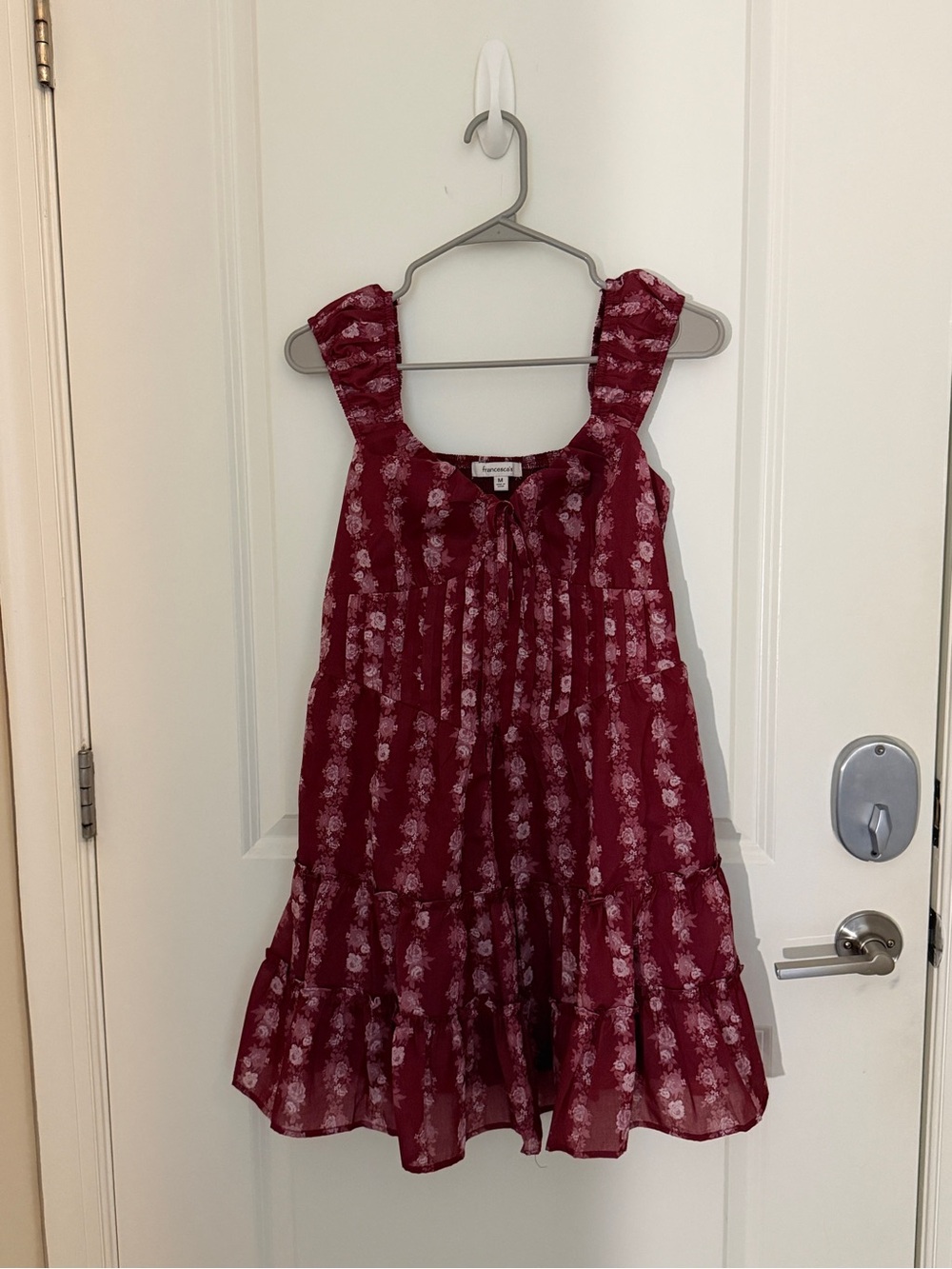 Francesca’s Striped Floral Mini Dress (Burgundy)